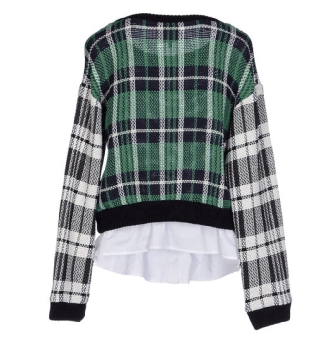 Sea New York Women's Green Plaid Combo Wool Blend Sweater Top - Size 8